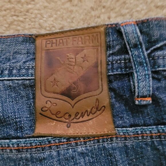Vtg Phat Farm Jeans Mens 38x33 (32L) Blue Baggy Hop Hop Skater Logo Patches Y2K - Picture 9 of 16
